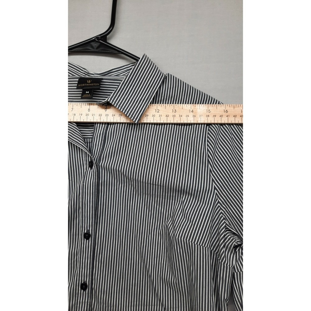 Worthington Women's White/Black Stripe Long Sleeve Button Front Shirt Size M - Picture 5 of 7